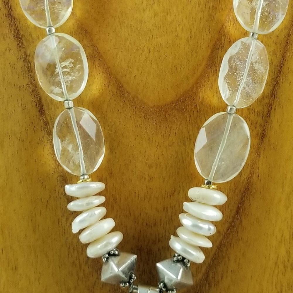 Pearl & Quartz w/Large Citrine Pendant Necklace - Picture 3 of 5